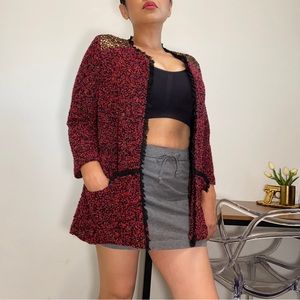 Potter’s Pot Women’s L Vintage Terry Cloth Knit Open Front Cardigan Sequin